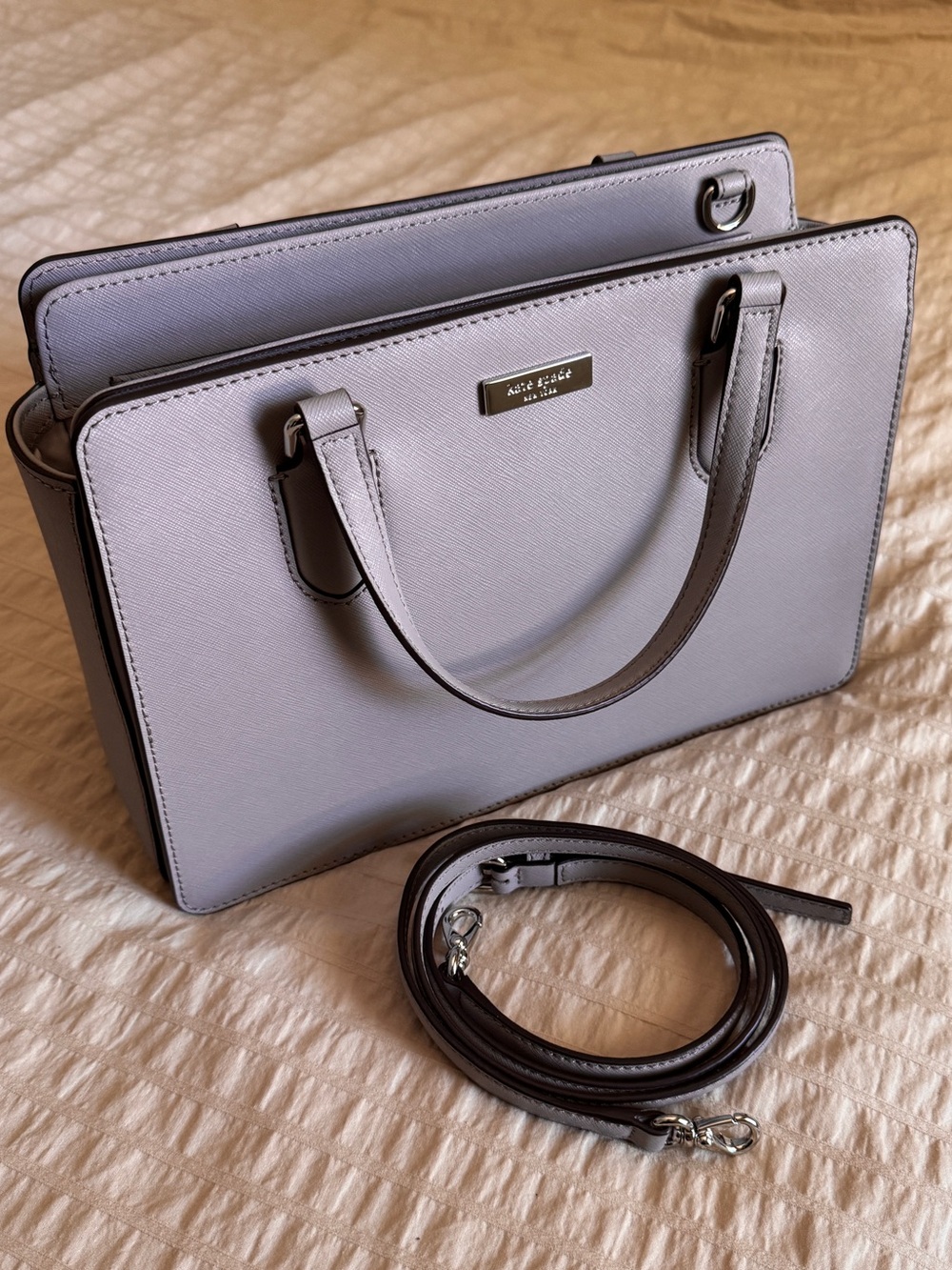 Kate Spade Laurel Way Reese Satchel Soft Taupe Saffiano Leather WKRU5392 EUC